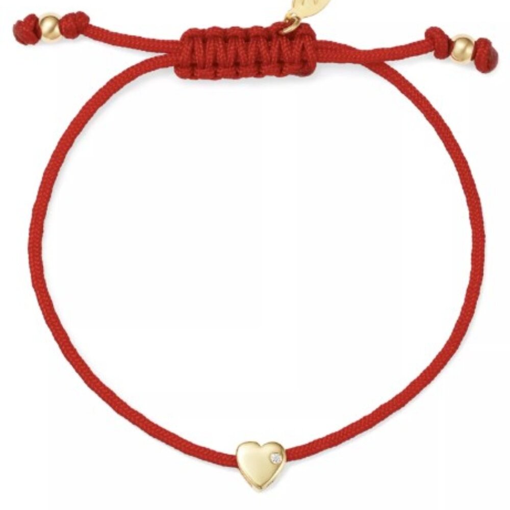 Zoe Lev 14k yellow gold red heart fortune diamond bracelet